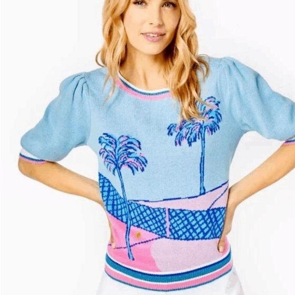 Lilly Pulitzer Ravello Blue Perfect Match Intarsia Vivie Sweater Medium M - Picture 2 of 4